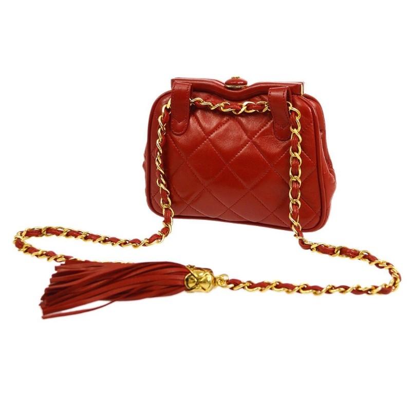 Women's CHANEL CC Red Leather Gold Hardware Tassel Waist Belt Bag