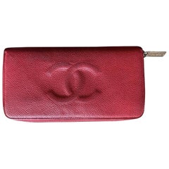 Chanel CC red leather wallet