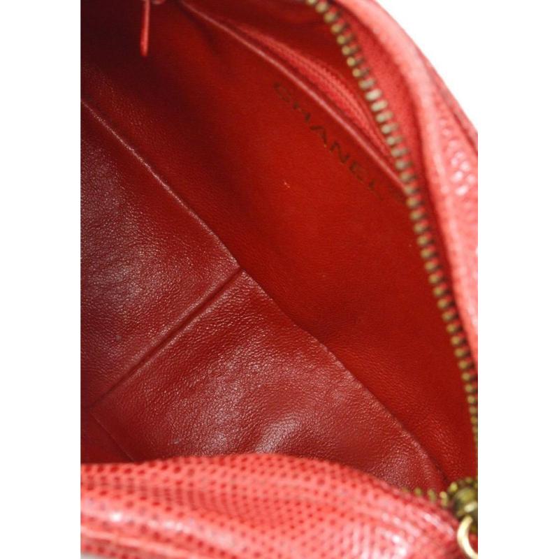 Women's CHANEL CC Red Lizard Exotic Gold Small Evening Shoulder Camera Shoulder Bag