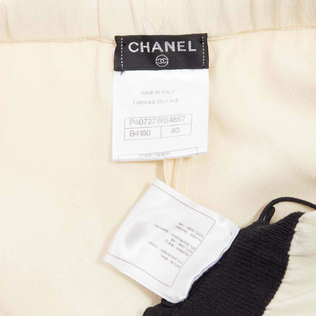 CHANEL CC resin button black beige linen strapless wide leg jumpsuit FR40 L 5