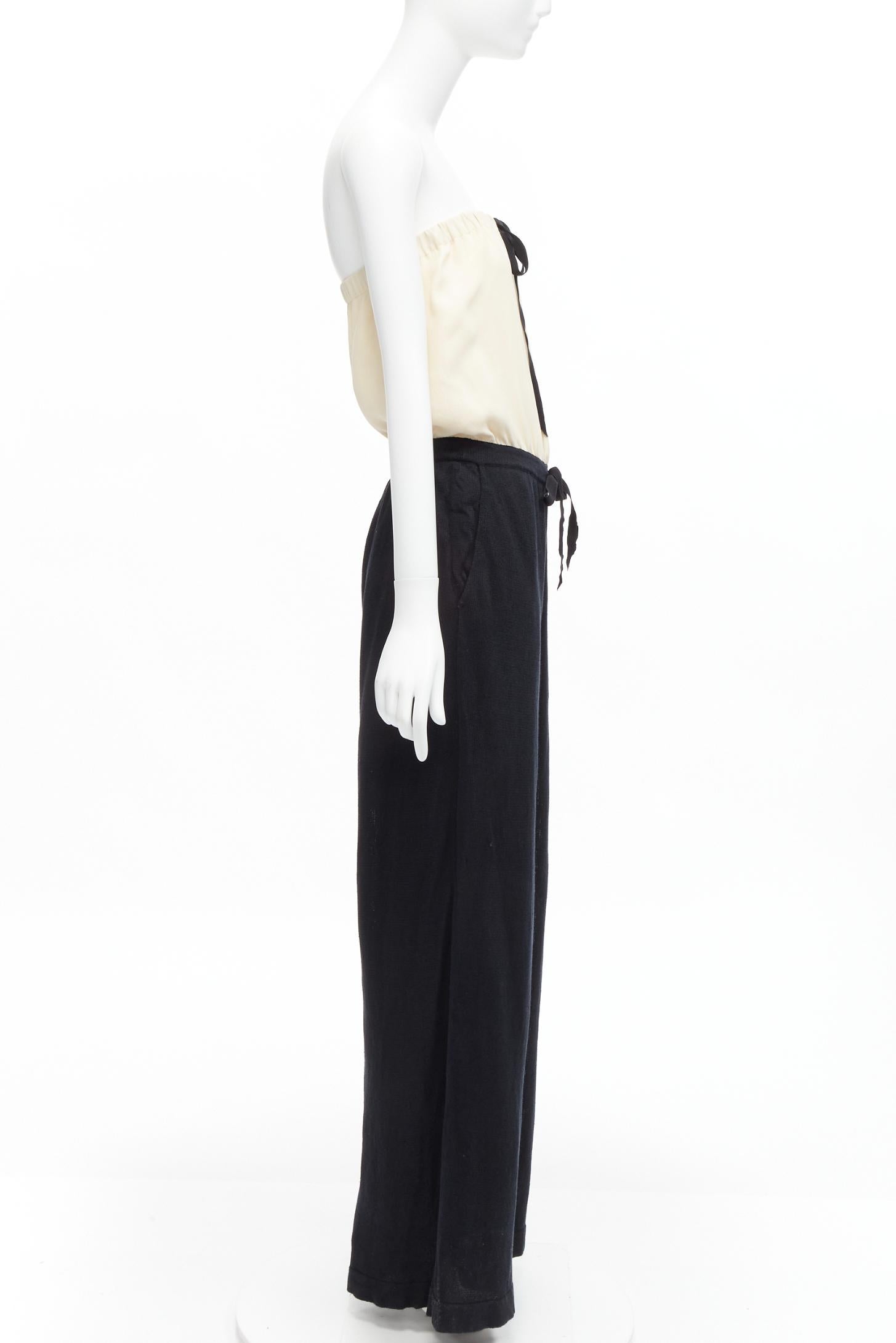 CHANEL CC resin button black beige linen strapless wide leg jumpsuit FR40 L In Excellent Condition In Hong Kong, NT