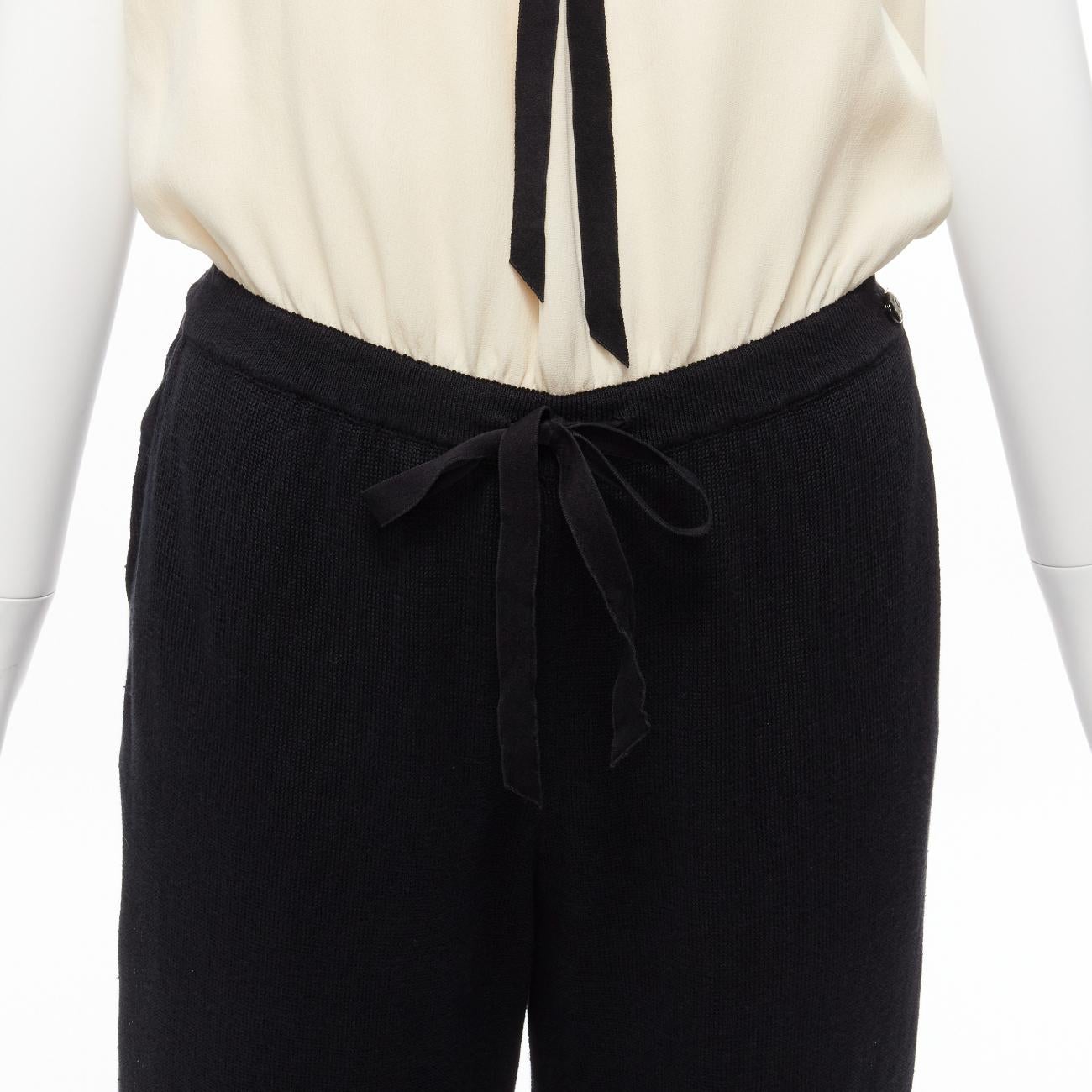 CHANEL CC resin button black beige linen strapless wide leg jumpsuit FR40 L 2