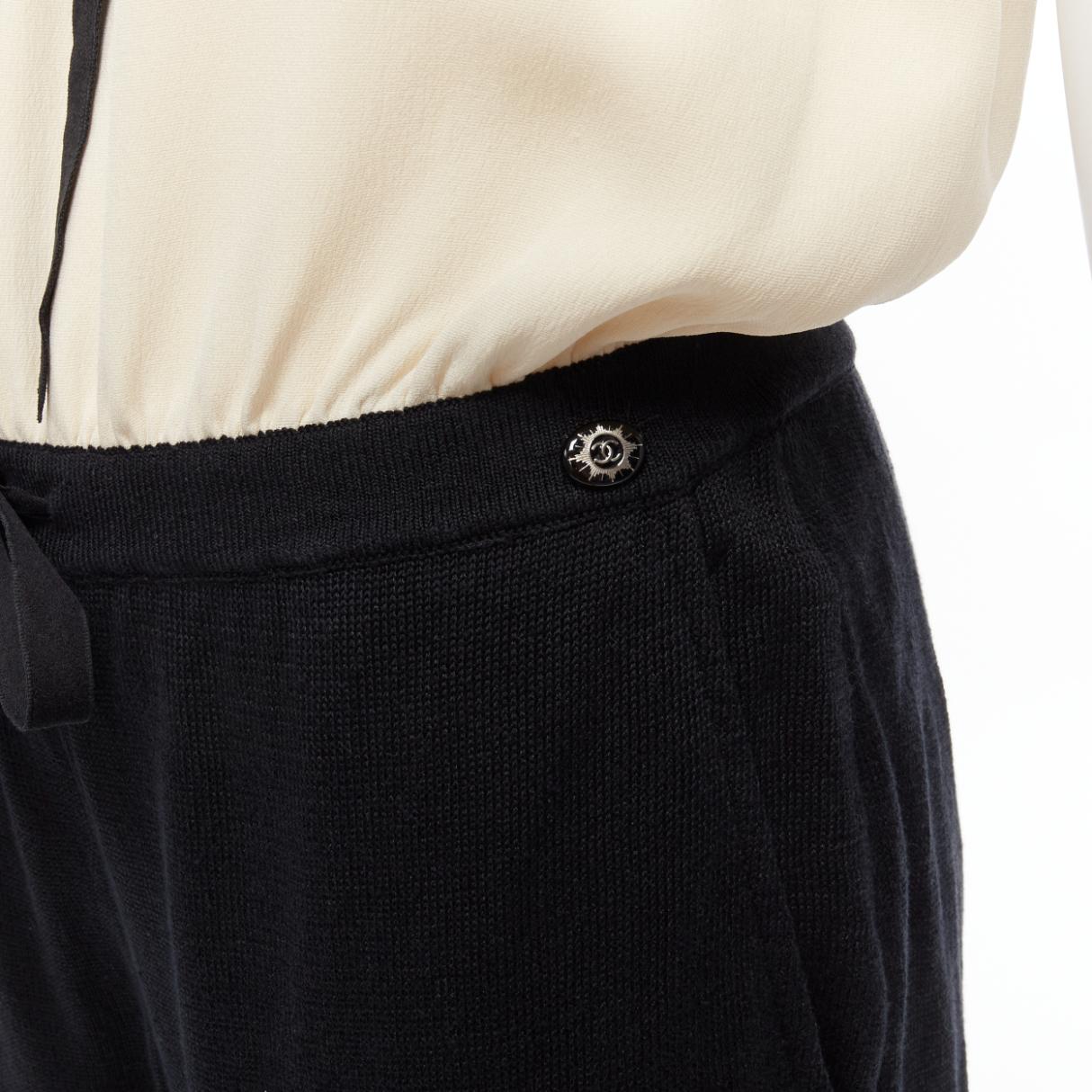 CHANEL CC resin button black beige linen strapless wide leg jumpsuit FR40 L 3