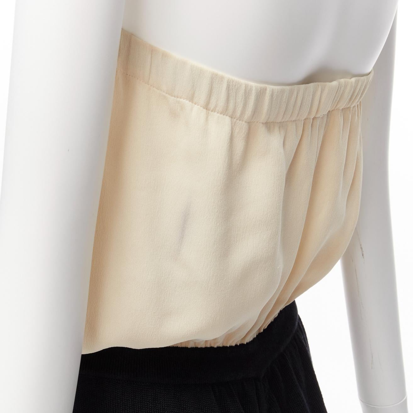 CHANEL CC resin button black beige linen strapless wide leg jumpsuit FR40 L 4
