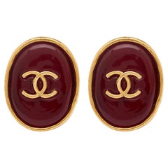 Chanel CC Resin Gold Tone Clip On Earrings