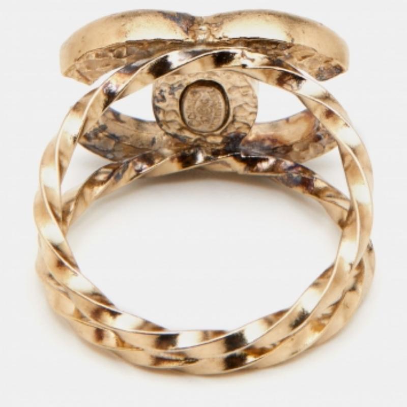 Chanel CC Resin Gold Tone Ring Size 53 For Sale 1