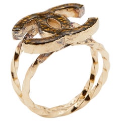 Chanel CC Resin Gold Tone Ring Size 53
