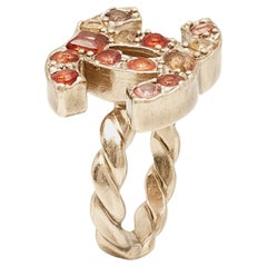Used Chanel CC Resin Gold Tone Ring Size 53
