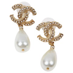 Chanel "CC" Rhinestone and Pearl Earrings