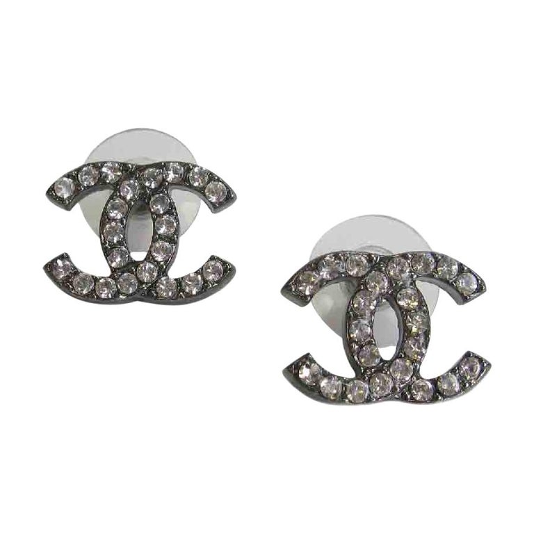 CHANEL "CC" Rhinestone Earrings at 1stDibs