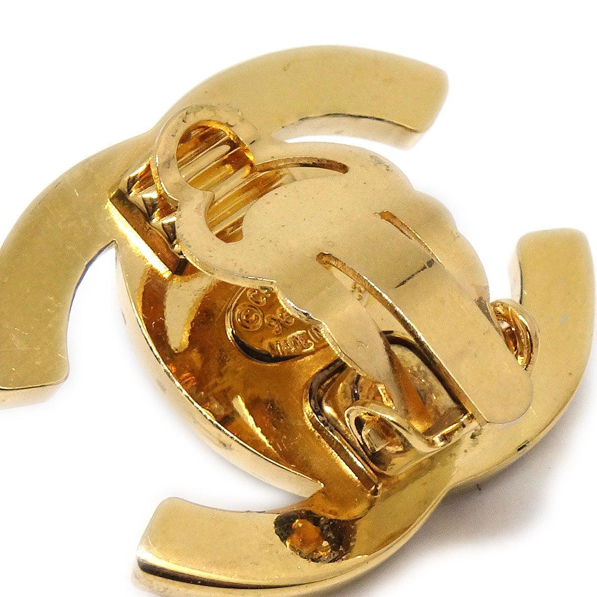 CHANEL CC Rhinestone Gold Meetal Turnlock Stud Evening Earrings For