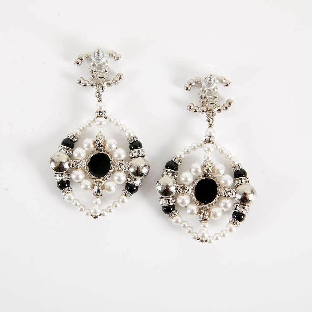 Women's Chanel CC Rhinestones Imitation Pearls Pendant Earrings