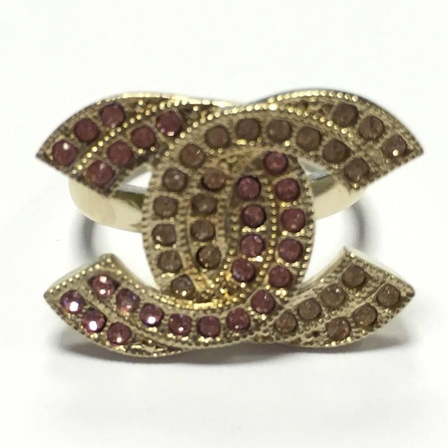 Women's CHANEL CC Ring in Gilded Metal set with Rhinestones Size 52FR