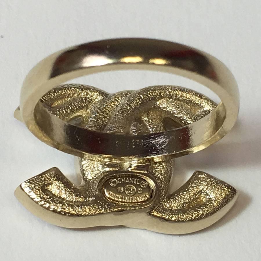 CHANEL CC Ring in Gilded Metal set with Rhinestones Size 52FR 2