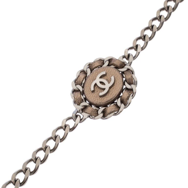 Chanel CC Rose Gold Interwoven Leather Gold Tone Chain Link Bracelet
