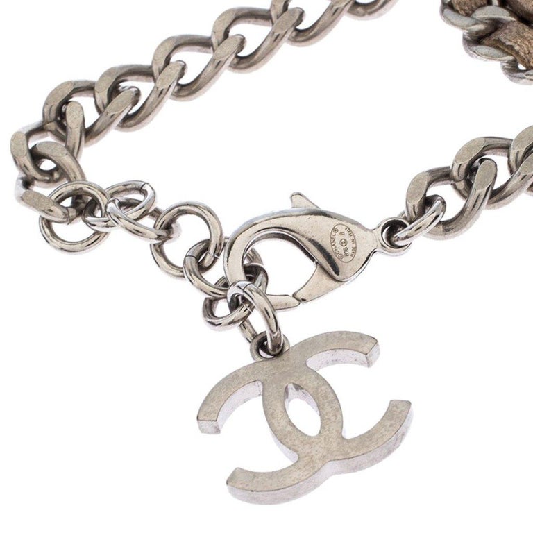 Chanel CC Rose Gold Interwoven Leather Gold Tone Chain Link Bracelet ...