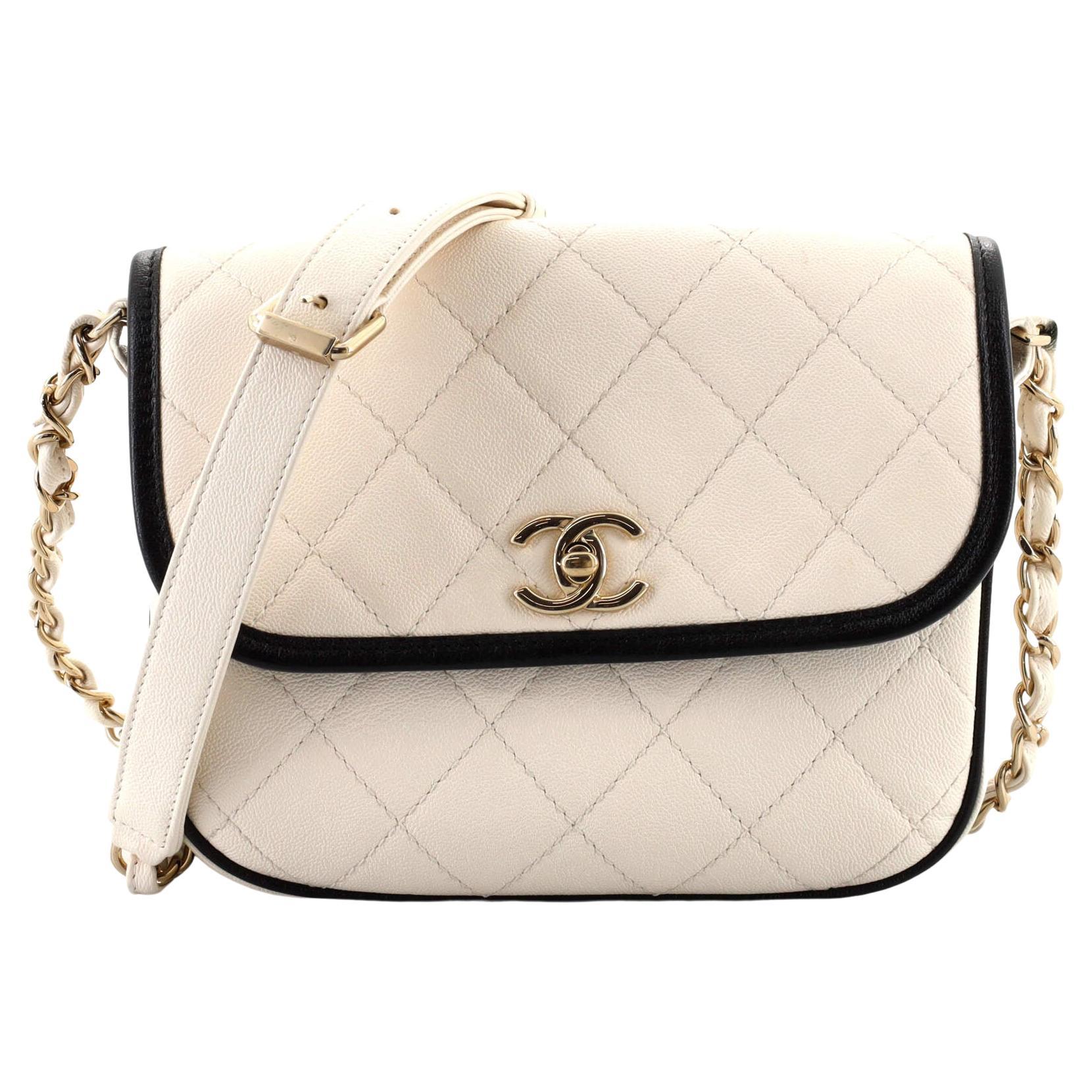 Chanel CC Round Flap Messenger Bag Quilted Caviar Small