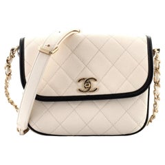 Chanel CC Round Flap Messenger Bag Quilted Caviar Small