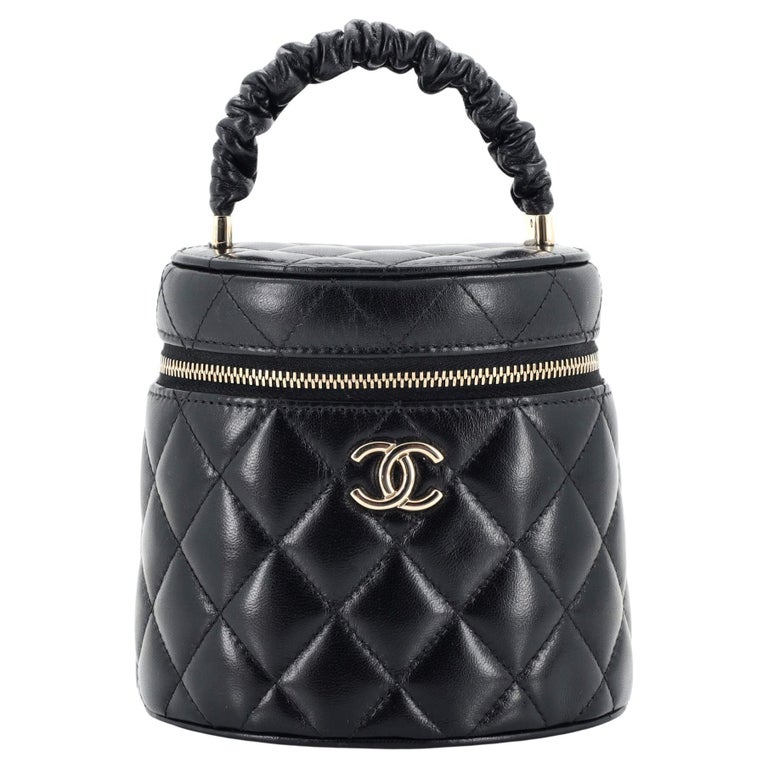 Chanel CC Ruched Top Handle Vanity Case Quilted Lambskin Small at 1stDibs