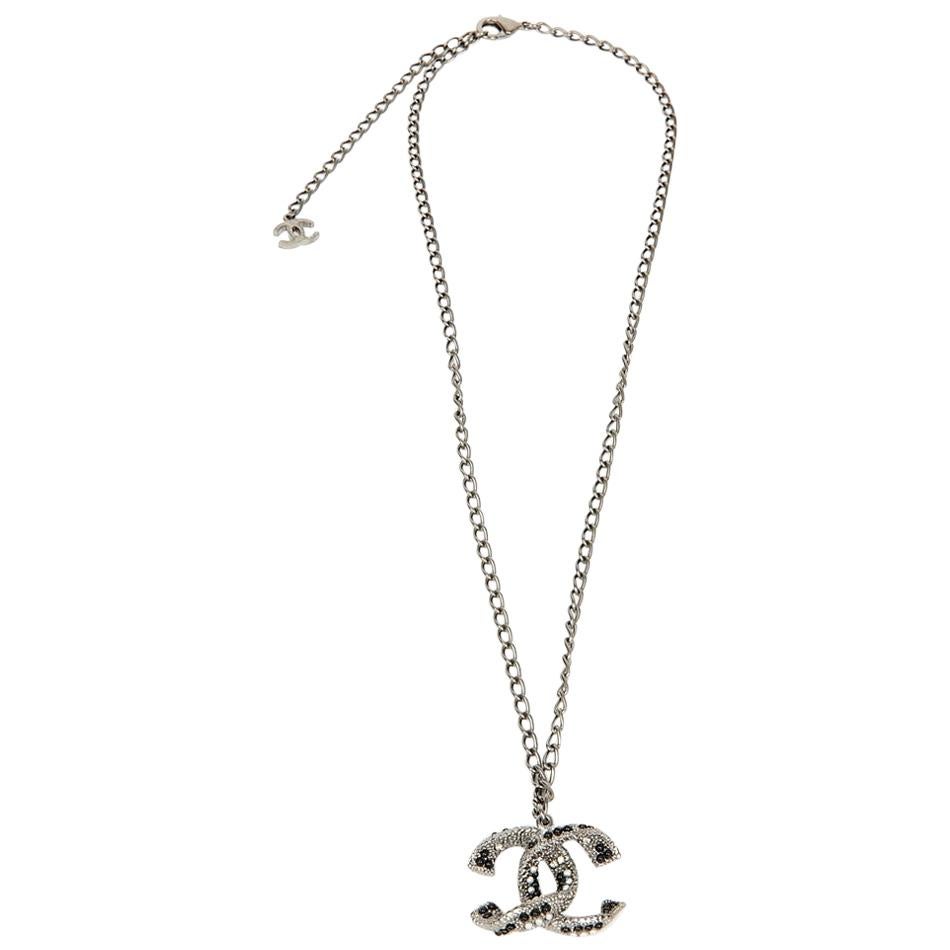 CHANEL CC Ruthenium Necklace with Pearls and Rhinestones,