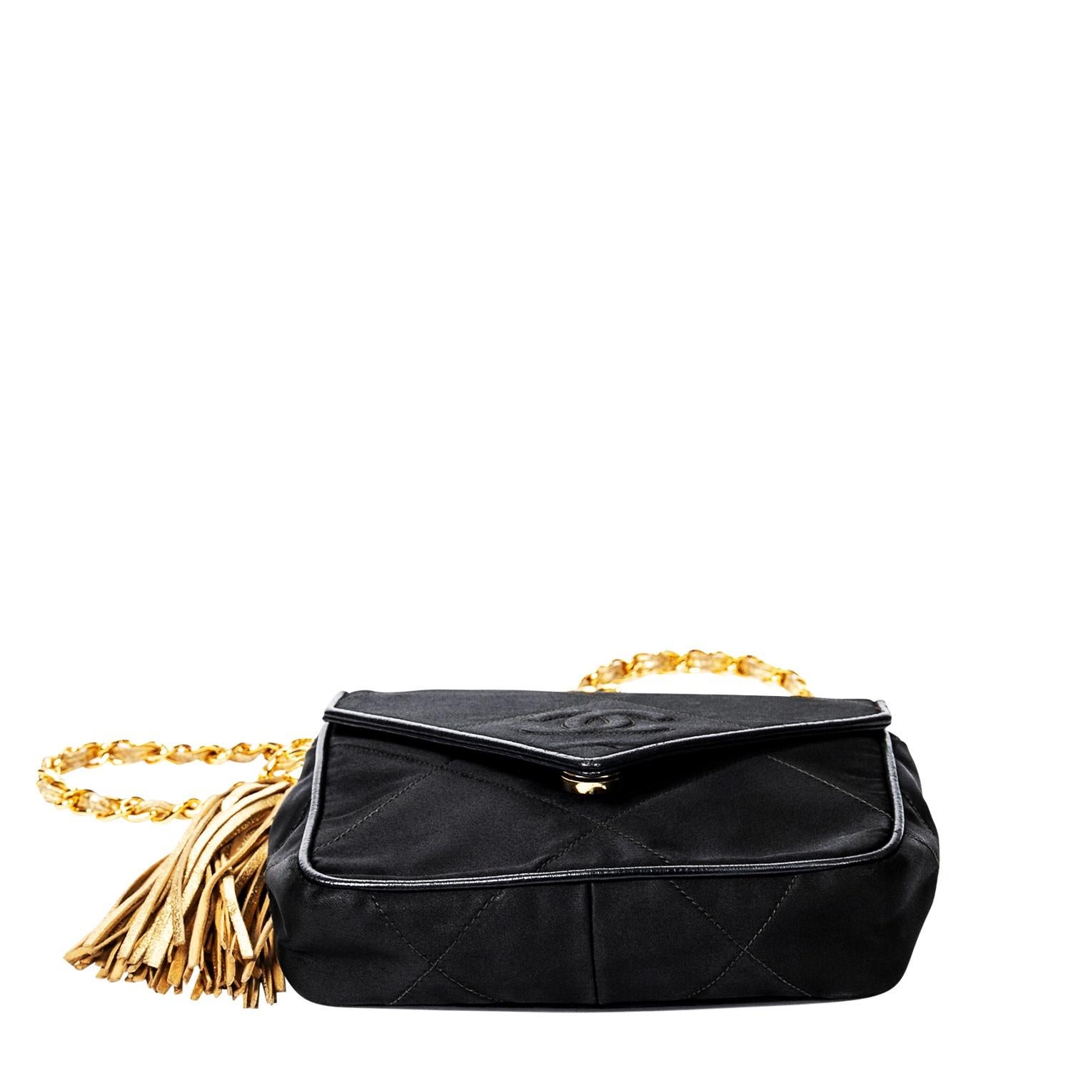 Women's or Men's Chanel CC Satin Black Envelope Tassel Bag