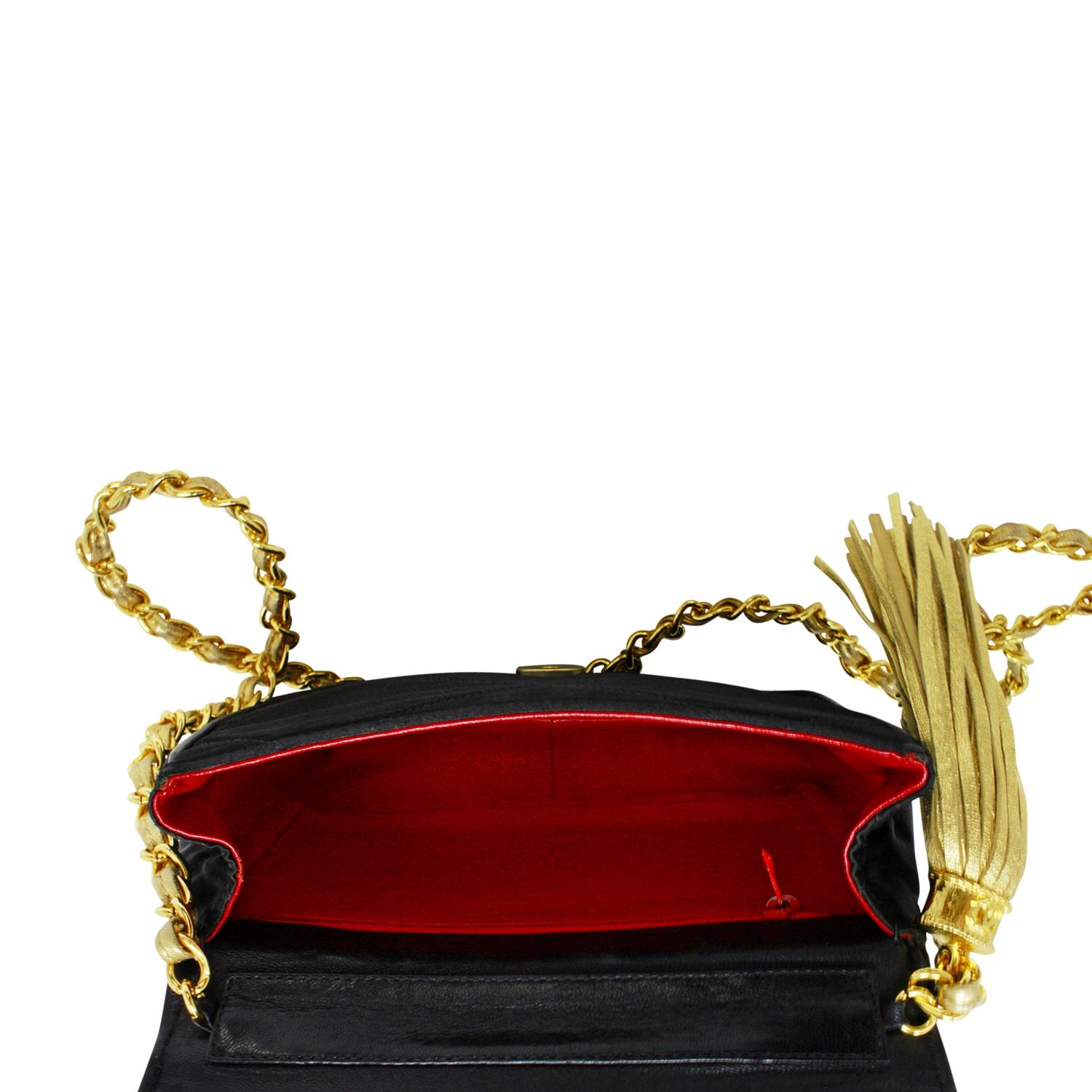 Chanel CC Satin Black Envelope Tassel Bag 1