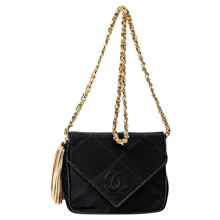 Chanel CC Satin Black Envelope Tassel Bag