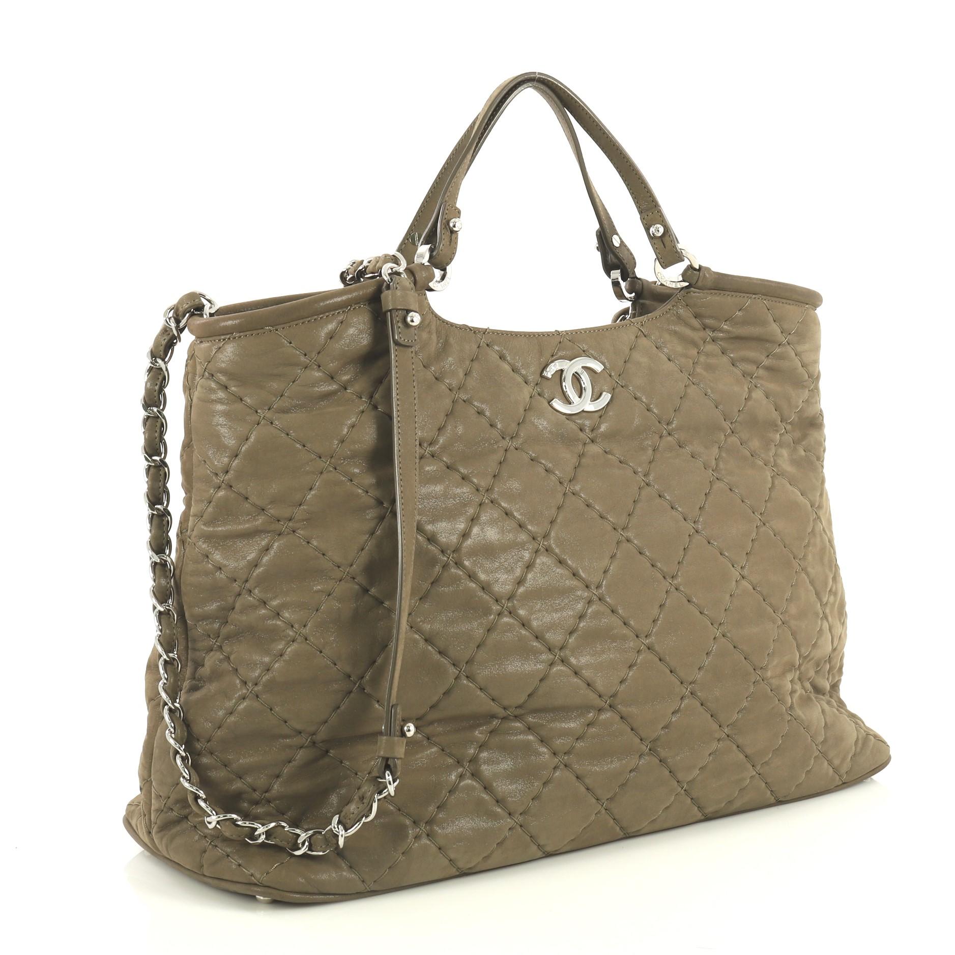 Brown Chanel CC Sea Hit Tote Quilted Iridescent Calfskin Large
