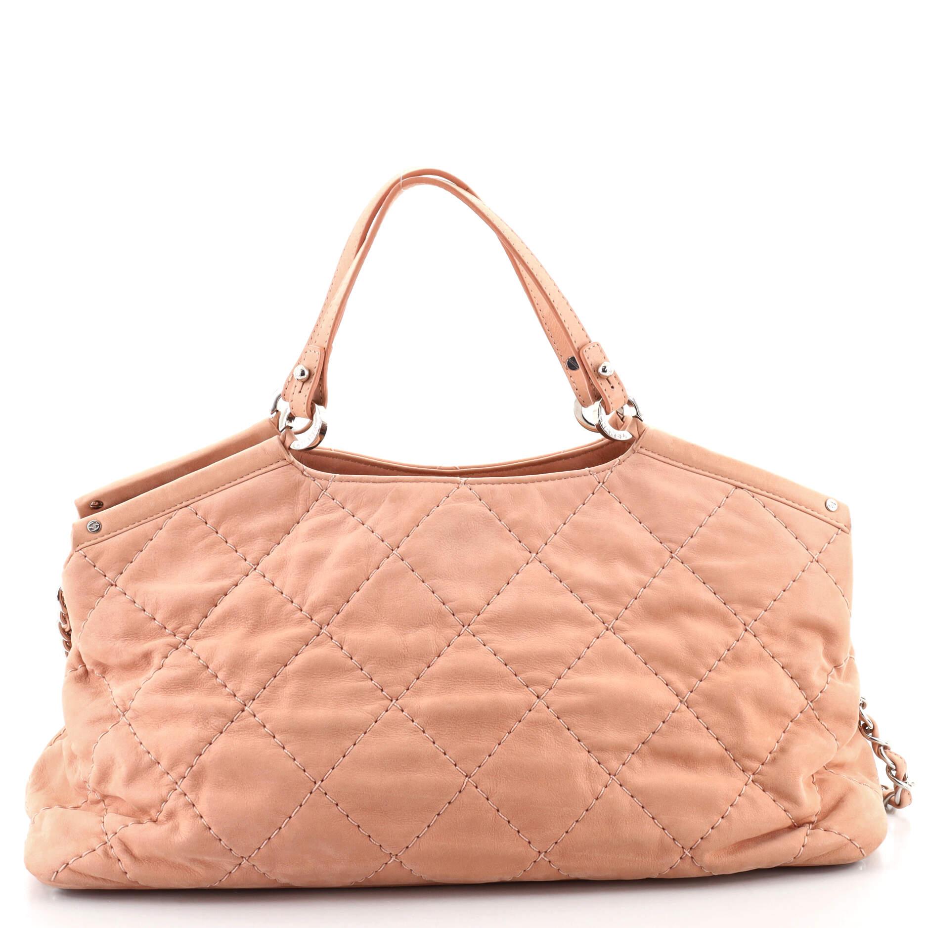 Orange Chanel CC Sea Hit Tote Quilted Iridescent Calfskin Small