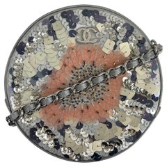 CHANEL - CC Sequined / Leather Round - Gray / Pink Mini Crossbody