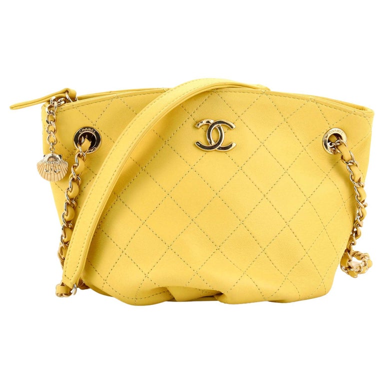 Chanel CC Shell Charm Bucket Tote Stitched Leather Mini For Sale at 1stDibs