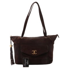 Chanel CC Shopping Brown Suede Envelope Pocket Tote