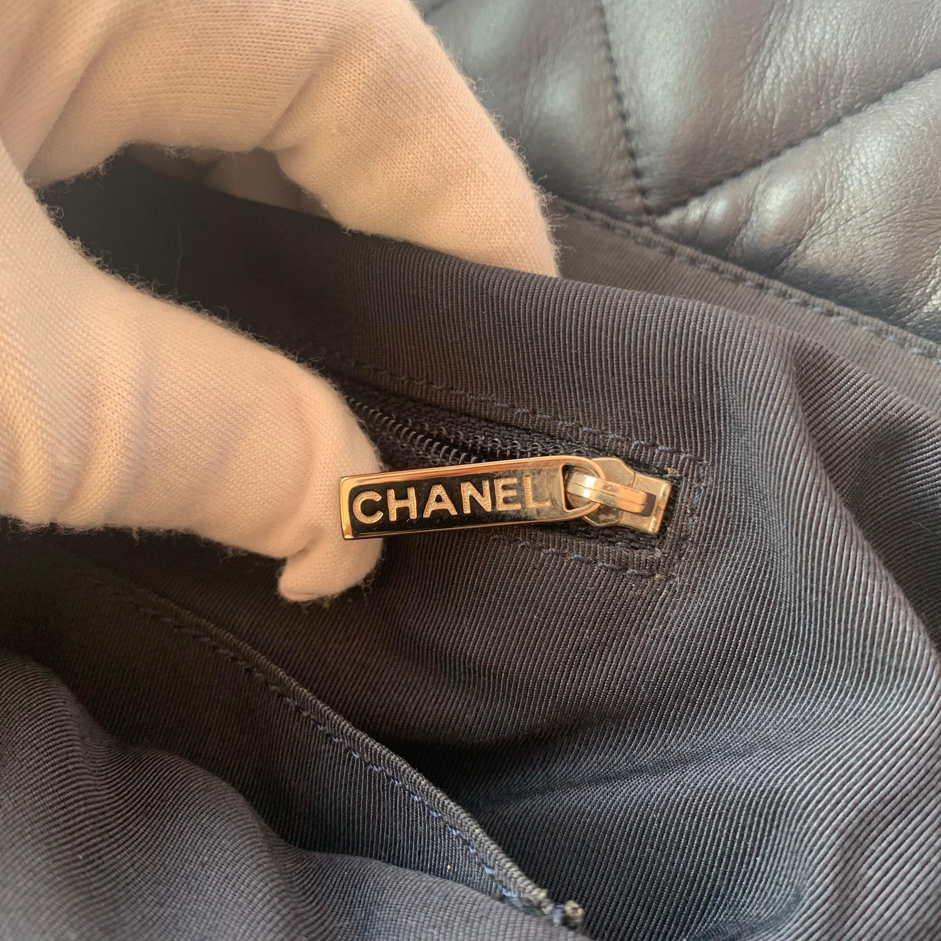 Chanel CC Shopping Tote Medium Cannage Lambskin Leather Navy with White Stripes 5