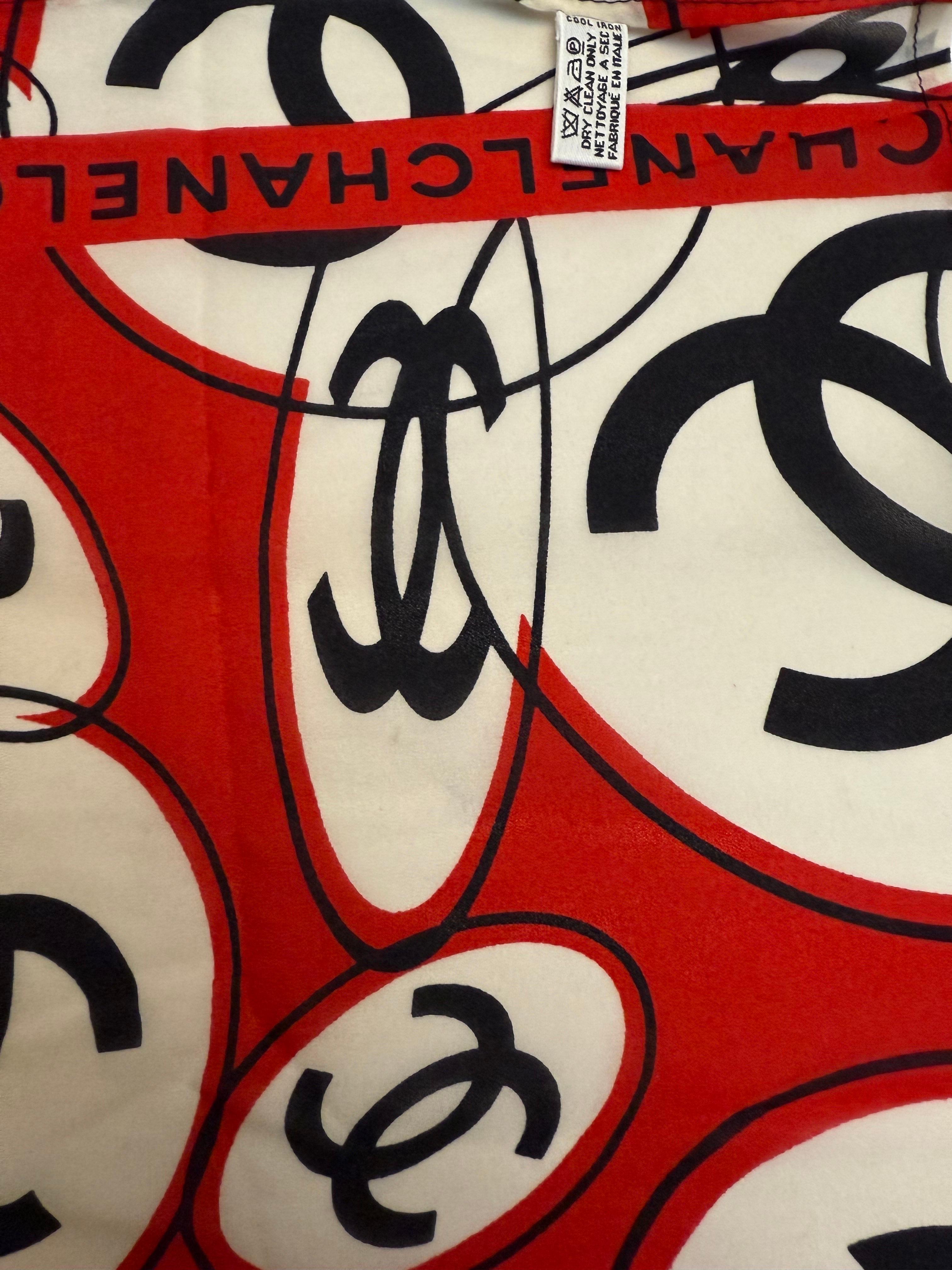 Beige Chanel CC silk scarf