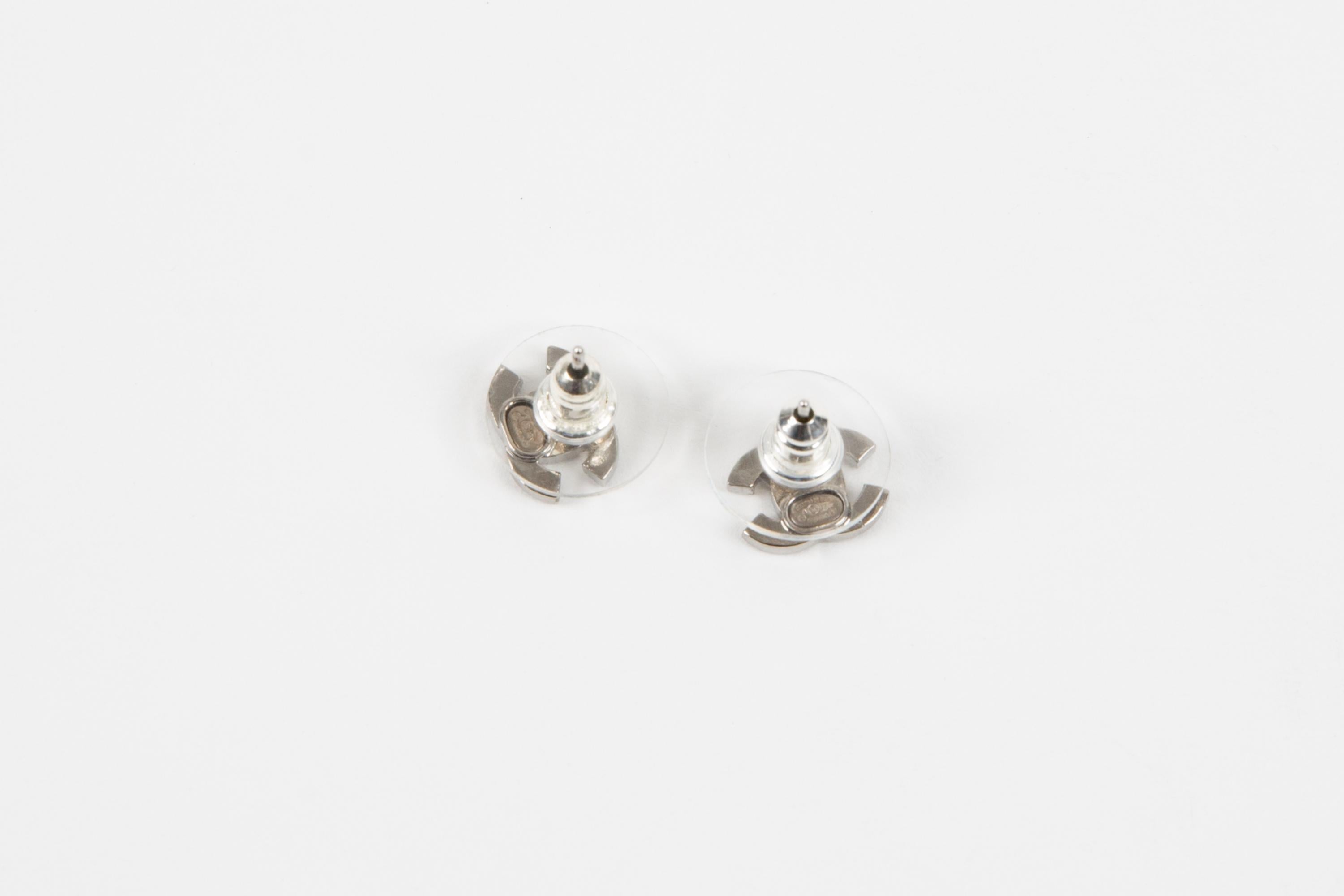 Chanel CC Silver Tone Strass Mini Size Earrings For Sale 1