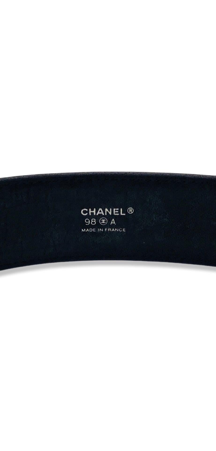 Chanel CC Silver Toned Hardware Black Lambskin Quilted Buckle Belt In Good Condition In Sheung Wan, HK