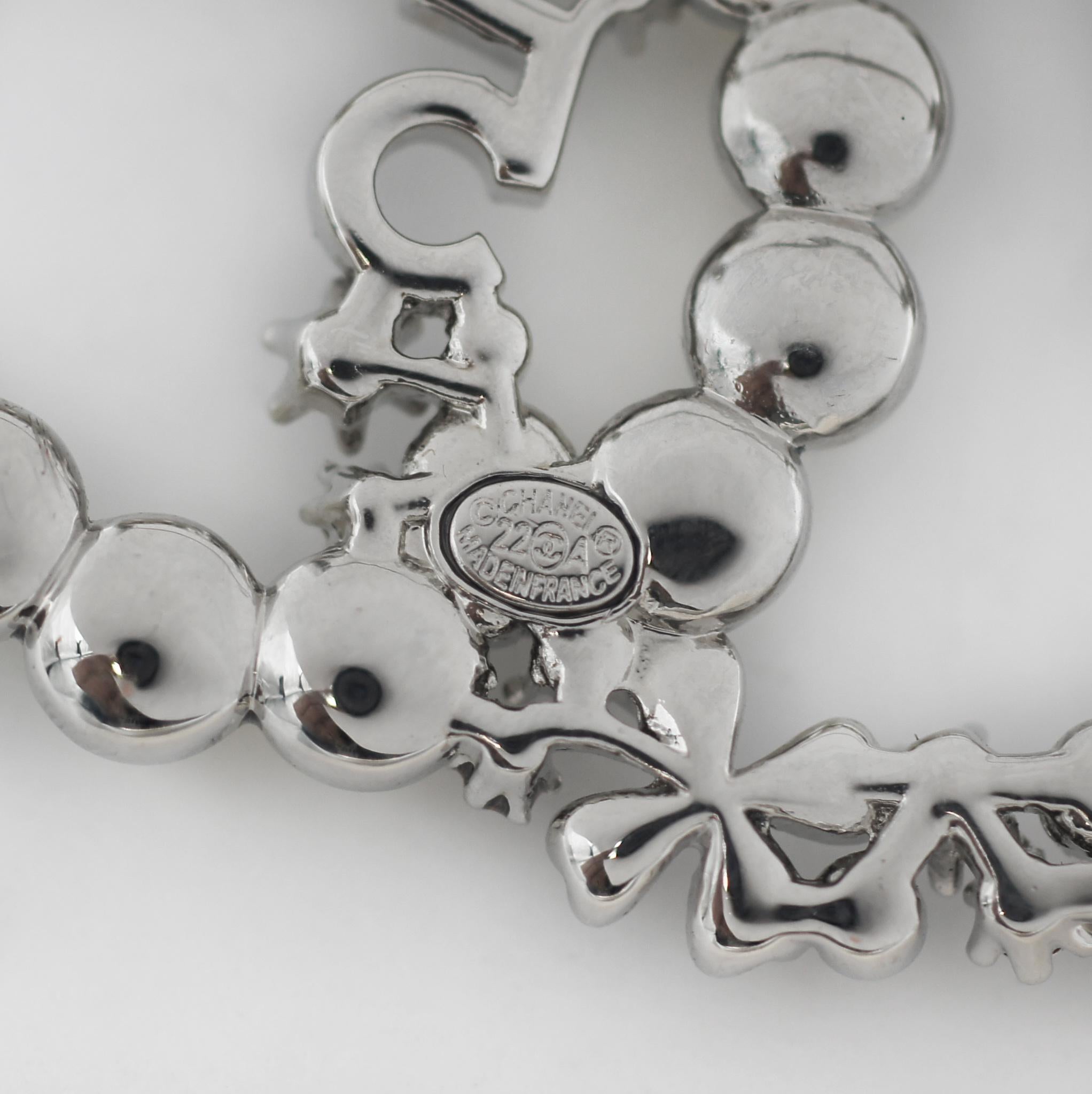 Chanel CC Silvertone Crystal Pearl Charm Brooch Pin In Good Condition In San Fernando, CA