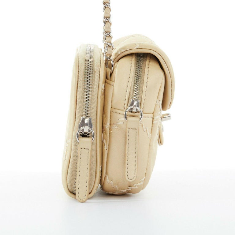 CHANEL CC small champagne gold quilted leather flap dual pouch