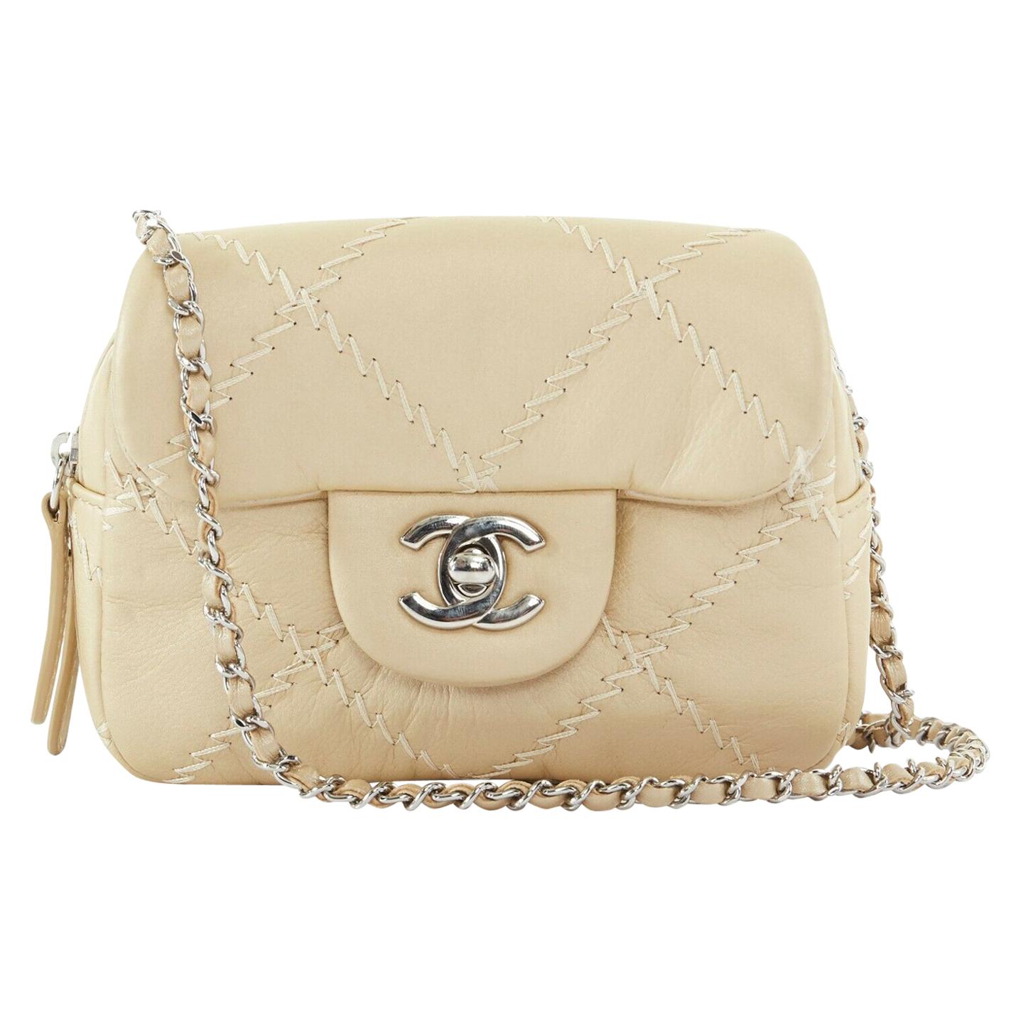 CHANEL CC small champagne gold quilted leather flap dual pouch crossbody bag