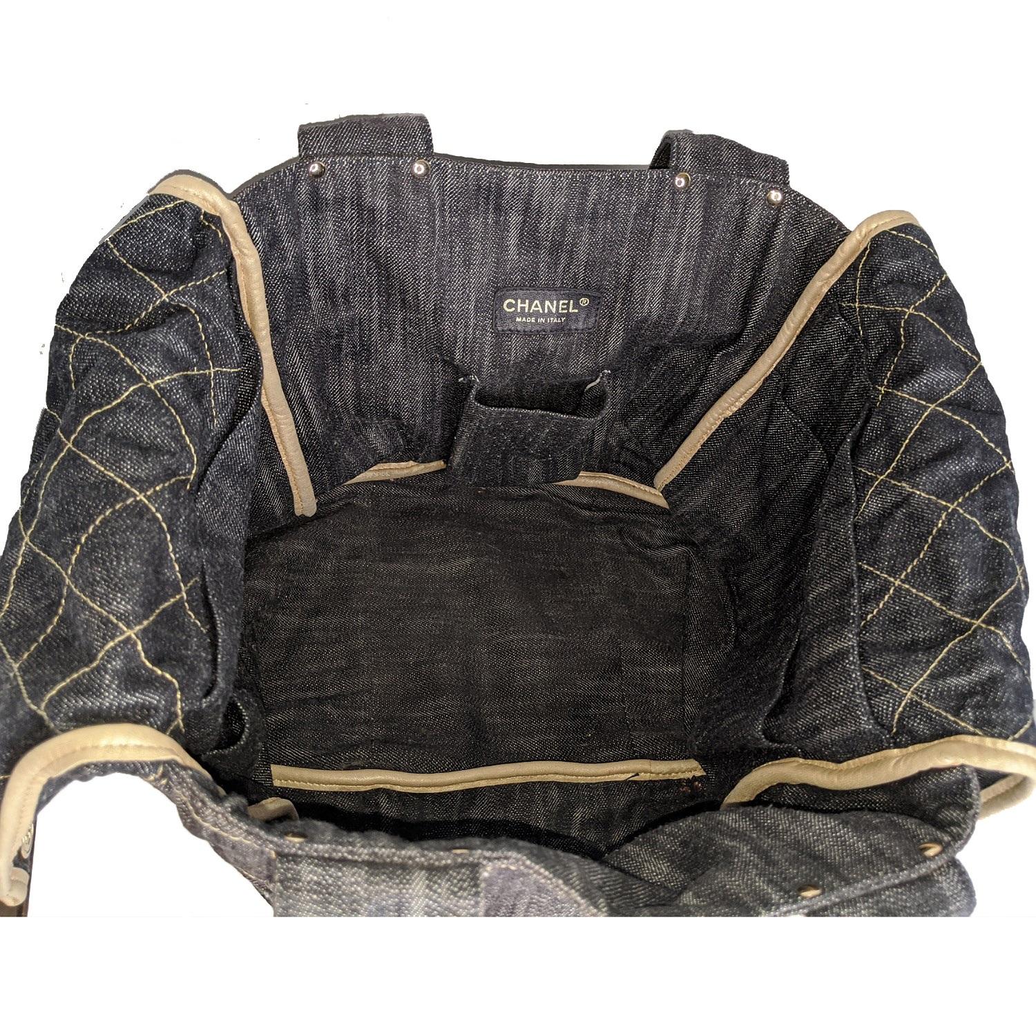 Women's or Men's Chanel CC Sparkle Dark Wash Denim Shoulder Tote Bag