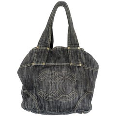 Chanel CC Sparkle Dark Wash Denim Shoulder Tote Bag