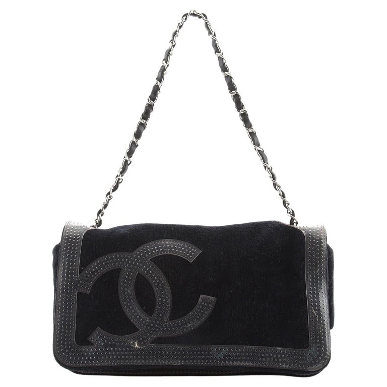 CHANEL CC QUILTED LOGO WHITE TERRY CLOTH CLASSIC FLAP SHOULDER BAG