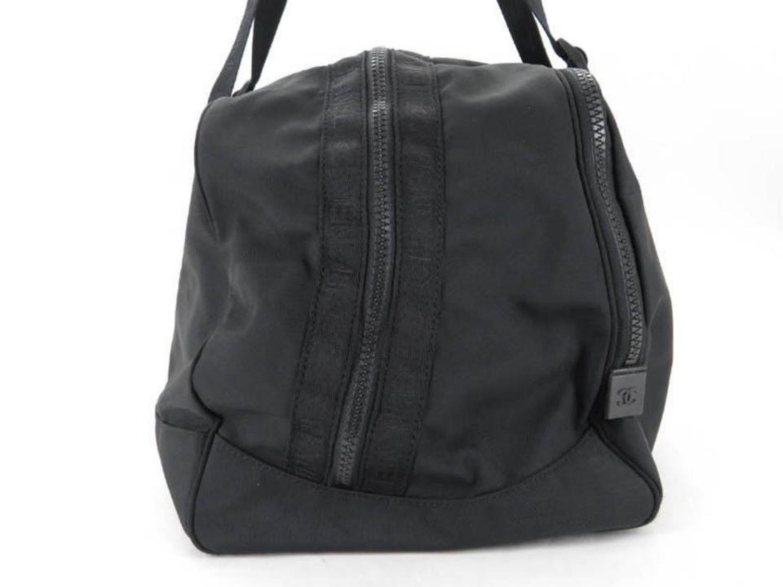 Chanel Cc Sports Logo Boston Duffle 867098 Black Nylon Weekend/Travel Bag For Sale 4