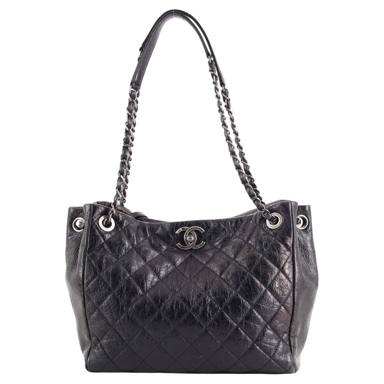Chanel CC Square Chain Shopping Tote Quilted Glazed Calfskin Medium For