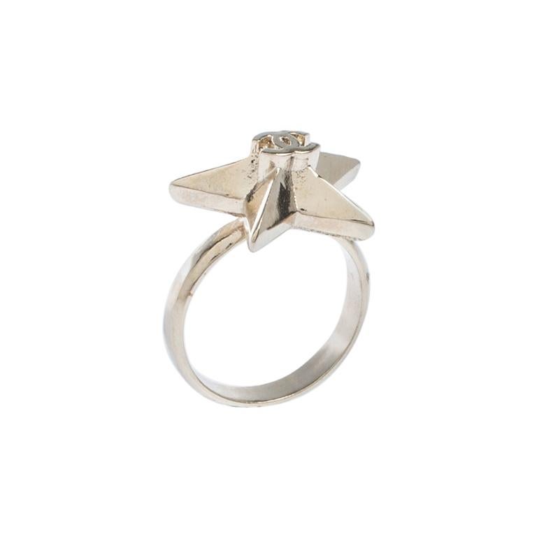 Chanel CC Star Gold Tone Ring Size 50.5