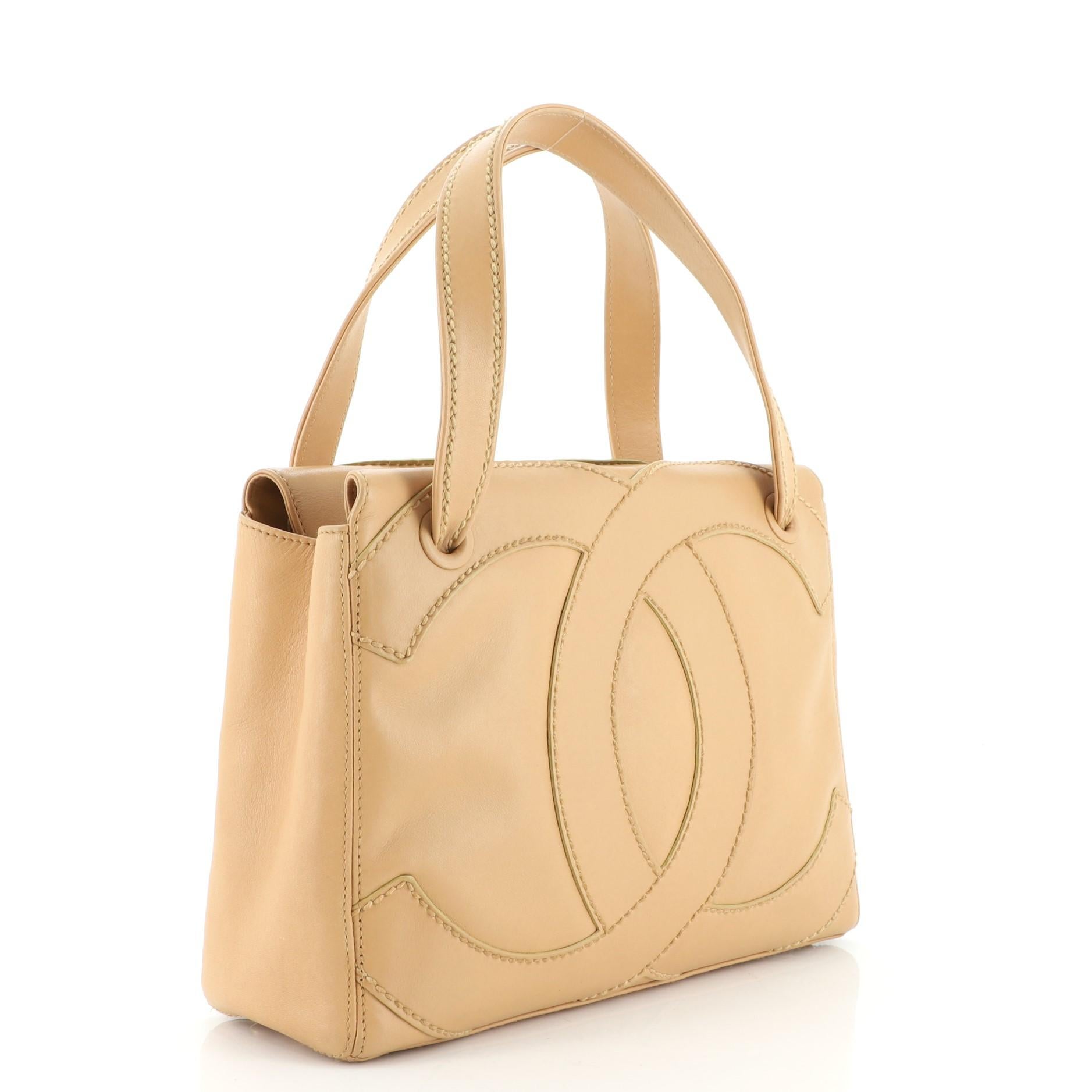 Beige Chanel CC Stitch Tote Lambskin Medium