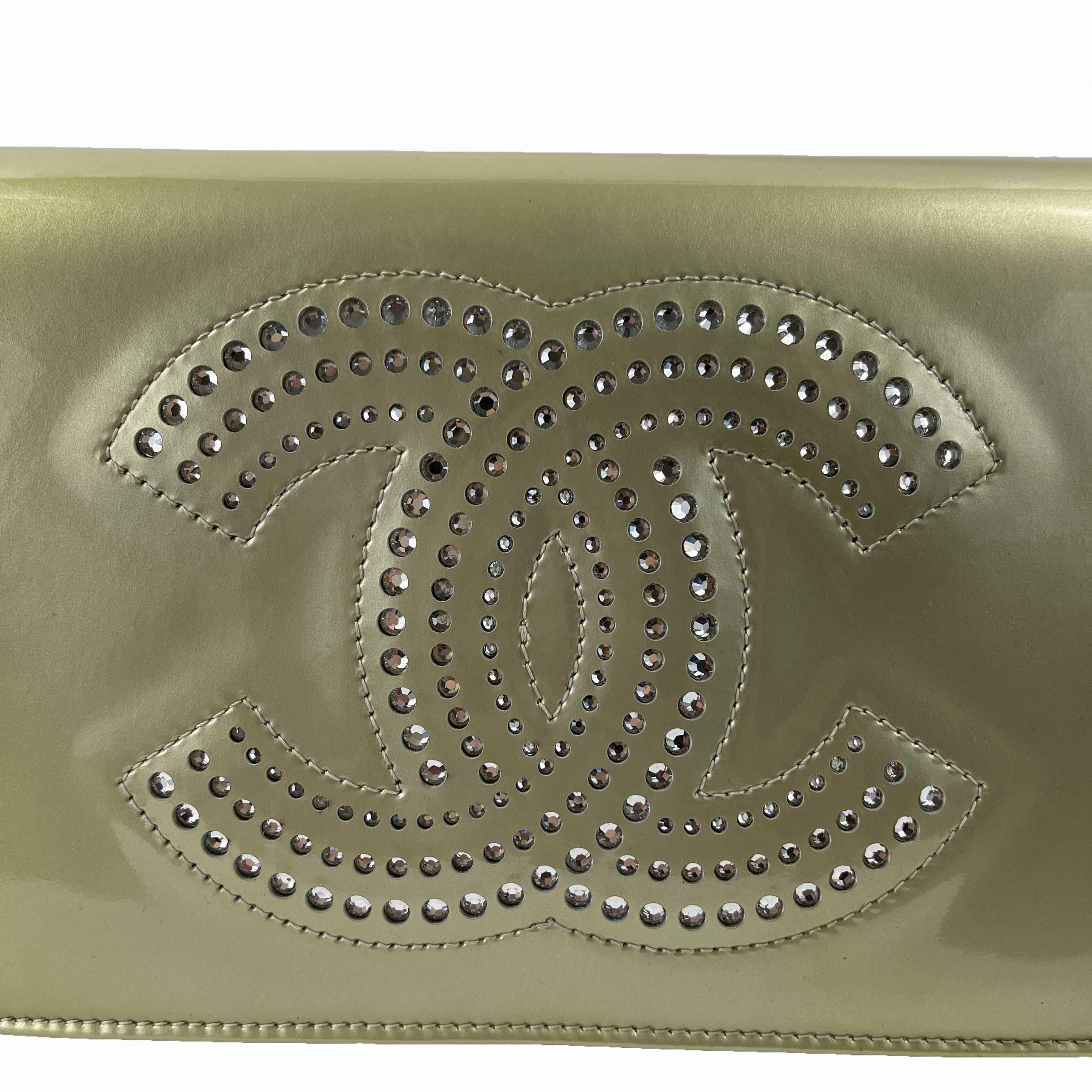 Women's CHANEL CC Strass Champagne Patent Leather WOC Wallet on Chain Crossbody