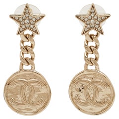 Chanel CC Strass Crystal Gold Tone Earrings