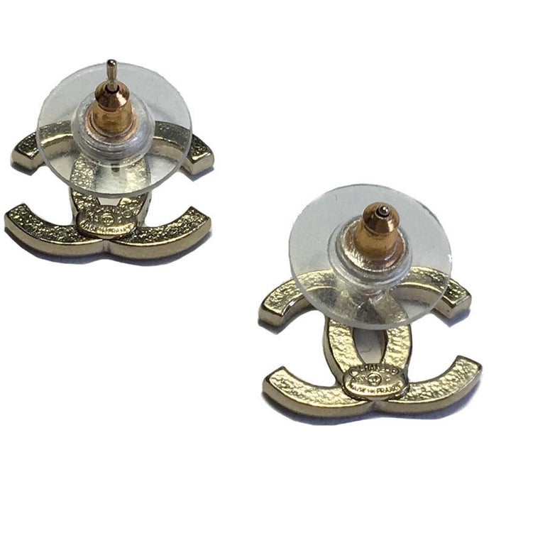 CHANEL Metal CC Paris Button Stud Earrings Gold 675263