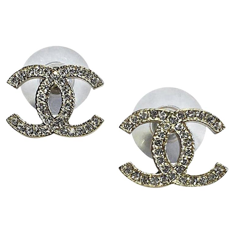Chanel Silver CC Logo Stud Earrings